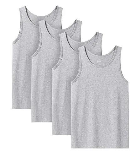 Produktbild: LAPASA Herren 4er Pack Unterhemd Baumwolle Classic Tanktop Atmungsaktiv Rundhals Fitness Achselshirt Muskelshirt M36, Grau*4, L