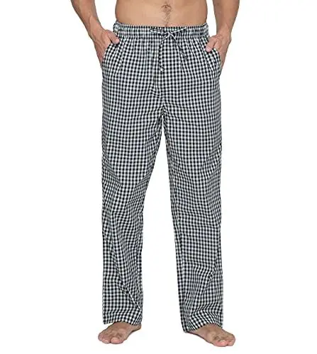 Produktbild: LAPASA Herren Schlafanzughose karierte Pyjamahose, Long Relaxhose Loungehose Freizeithose M38 Warm, Baumwolle:navy Blau + Weiß, X-Large
