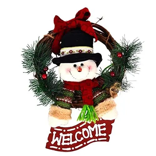 Produktbild: LAPENO Weihnachtskranz Rattan Türkranz Dekoration,Künstlicher Schneemann Haustür Deko 23cm Hängen Geflochten Kranz Christmas Wreath Gelten für Weihnachtsdeko Tür Kamin und Fenster Wand Ornaments