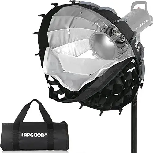Produktbild: LAPGOOD EQ80 Softbox Beauty Dish 80 cm Bowens-Halterung, Diffusor, Faltbar, mit Raster, Schnellset, Doppeltes Weiches Stoffdesign mit Tragetasche, Kompatibel mit Blitz- und Videoleuchten