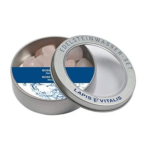 Produktbild: Lapis Vitalis Wassersteine Rosenquarz 100 g - Liebe und Zuneigung - Edelsteine in einer hochwertigen Metall-Geschenkdose - Ausgewählte Rohsteine zur Herstellung von Edelsteinwasser