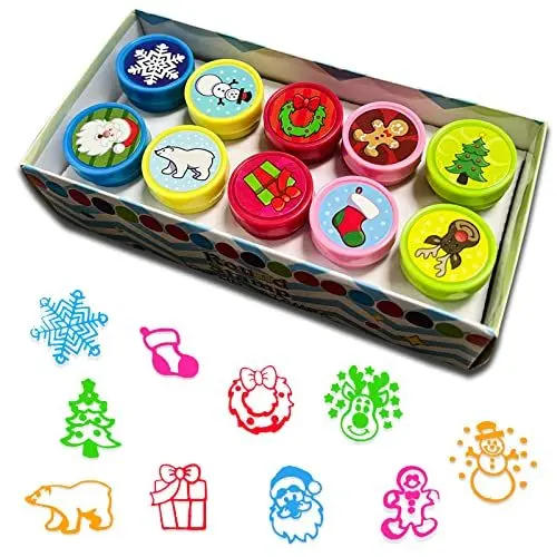 Produktbild: LAPONO 10 pcs Kinder Selbstfärbend Stempel stempel weihnachten Weihnachten Stempel Set Weihnachts Kinder Selbstfärbend für Spiel Spaß Handwerk Basteln Hobby Xmas Mitgebsel Party Favor