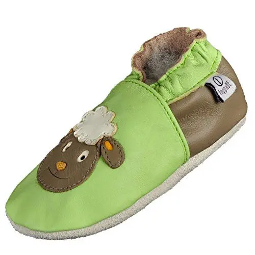 Produktbild: Lappade Schaf grün Lederpuschen Hausschuhe Krabbelschuhe Baby Schläppchen Lauflernschuhe Wildledersohle (Gr. 19/20 EU M, Art. 308)