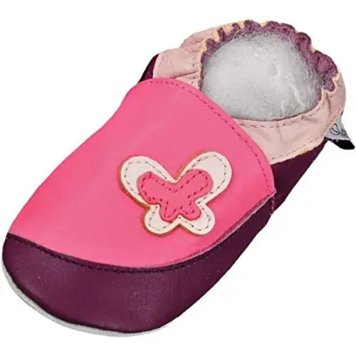 Produktbild: Lappade Schmetterling rosa-lila Wildleder Mädchen Lederpuschen Hausschuhe Krabbelschuhe Baby Lauflernschuhe mit Ledersohle (Gr. 23/24 EU XL, Art. 101)