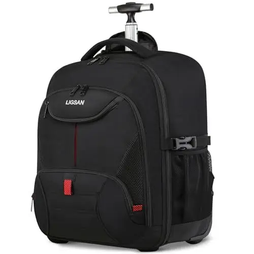 Produktbild: Laptop Trolley Rucksack Business Rolling 17 Zoll Laptop Rucksack mit Rädern Handgepäck Groß Rucksack Laptoptasche Rollkoffer für Herren Damen Wasserdichte Aktenkoffer für Reisen/Männer/Frauen-Schwarz