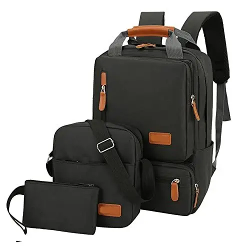 Produktbild: Laptoprucksack, 3er Set Damen Herren Nylon Schultertasche für Reise Schule Arbeit College bis 14,5 Zoll mit Taschen, verstellbaren Trägern, Rot (Black)