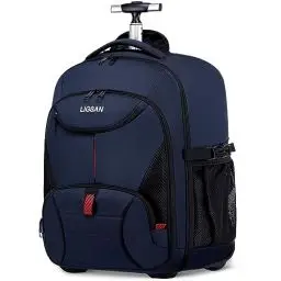 Produktbild: Laptoptasche Rucksack mit Rollen 17,3 Zoll Business Laptop Trolley Handgepäck Wasserdicht Schultrolley Reiserucksack mit Trolleyfunktion Kofferrucksack Schulranzen für Herren Damen Studenten, Blau