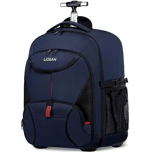 Produktbild: Laptoptasche Rucksack mit Rollen 17,3 Zoll Business Laptop Trolley Handgepäck Wasserdicht Schultrolley Reiserucksack mit Trolleyfunktion Kofferrucksack Schulranzen für Herren Damen Studenten, Blau