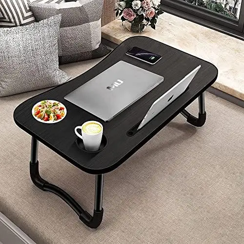 Produktbild: Laptoptisch, Betttablett, Laptop Betttisch Klappbar Tragbar, Lesetisch, Frühstücksbrett, NotebookTisch, Getränkehalter, Büchertablett, für Wohnzimmer Büro und Unterwegs Sofa Boden|60 x 40 cm, Schwarz