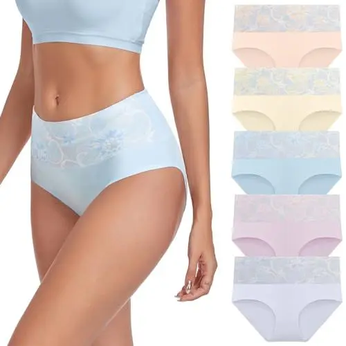 Produktbild: Lapulas Unterhosen Damen Baumwolle Atmungsaktiv Unterwäsche Stretch Slips Hohe Taille Weiche Pantys 5er Pack