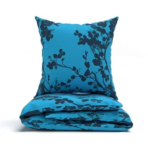 Produktbild: LARAWELL Bettwäsche 135x200 Baumwolle ganzjahres Bettwäsche-Sets blau wellig PREMIUM