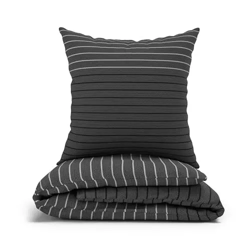 Produktbild: LARAWELL Bettwäsche 135x200 Baumwolle ganzjahres Bettwäsche-Sets grau gestreift Premium