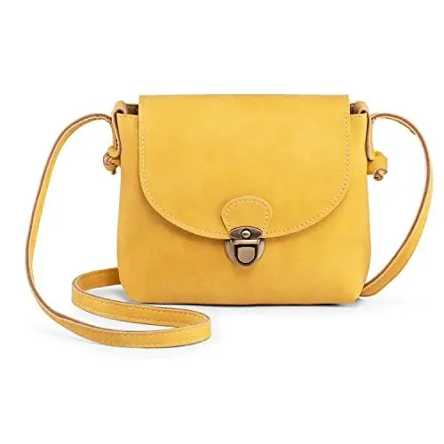 Produktbild: LaRechor Kleine Umhängetasche Damen mit Sicher Schloss, Vegan Leder Handtasche Handytasche zum Umhängen (Gelb)