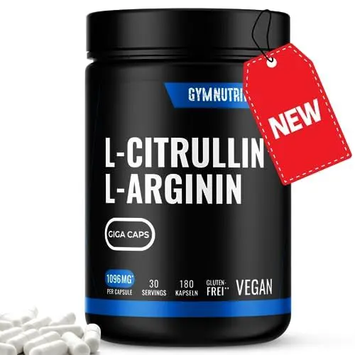 Produktbild: L-Arginin + L-Citrullin - 180 Kapseln - Hochdosiert 1096 mg pro Kapsel - Citrullin + Arginin Base - Premium Aminosäuren-Vegan -