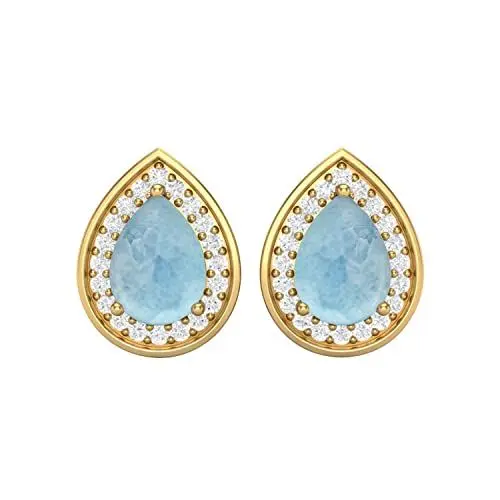 Produktbild: Larimar Ohrringe für Damen in Klassische Solitär-Ohrstecker aus 925er Sterlingsilber, 7 x 5 mm, Birnenform, Hochzeits-Ohrstecker (Gold-Vermeil)