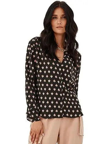 Produktbild: LARIME Damen Bluse ATUT fine Print Farbe schwarz Größe 36