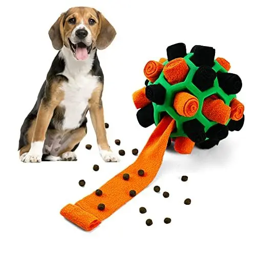 Produktbild: Larimuer Schnüffelball für Hunde, Schnüffelteppich Schnüffelspielzeug Interaktive Hundespielzeug tragbarer Haustier Snuffle Ball Toy für Kleine Mittelgroße Hunde Haustier (Orange und Schwarz)