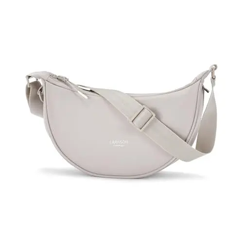 Produktbild: LARKSON Crossbody Bag Damen & Herren Beige - Solveig Small - Umhängetasche im Halbmond Style - Halbrunde Schultertasche - Moon Bag Design - Wasserabweisend