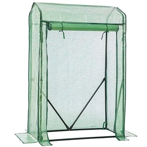 Produktbild: LARMNEE Tomaten Gewächshaus, Foliengewächshaus, Tomatengewächshaus klein, Tomatenhaus Balkon, Windfest, Stabil, Spitzdach, PE Gitterfolie, 100 x 50 x 150 cm, Garten, Grün EGN16GH02