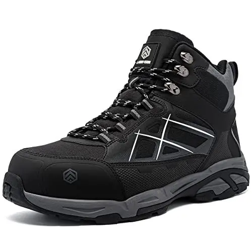 Produktbild: LARNMERN Arbeitsschuhe Herren Damen Sicherheitsschuhe Stahlkappe Knöchelhoch Leicht Stahlkappe Sicherheitsstiefel Leichte Atmungsaktive Mode (Lm0202 Schwarz,43.5EU)