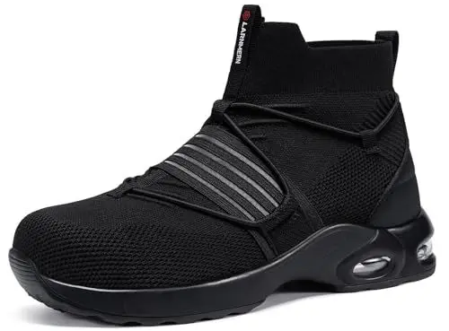 Produktbild: LARNMERN Arbeitsschuhe Herren Leichte Arbeitsstiefel Sicherheitsschuhe Schutzschuhe Luftkissen Schlüpfen Stahlkappenschuhe Atmungsaktive Bequeme Buty Robocze Meskie (Schwarz, 43EU)
