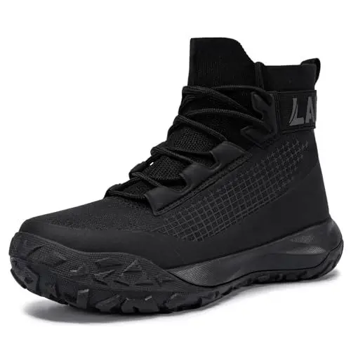 Produktbild: LARNMERN Arbeitsschuhe Herren Sicherheitsschuhe Dämpfung Stahlkappenschuhe Komfort Sicherheitsstiefel Arbeitsstiefel Atmungsaktiv Leicht (Mattschwarz,44EU)