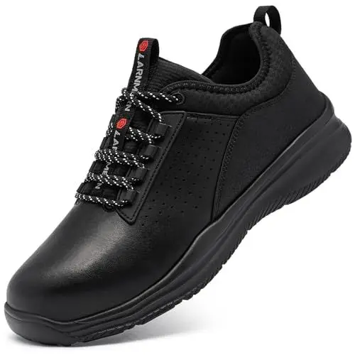 Produktbild: LARNMERN PRO Sicherheitsschuhe Arbeitsschuhe Leder Hoch Leicht Stahlkappe & Trittschutz Rutschhemmend Sicherheits-Schnür-Halbschuhe(LSE31208 Schwarz,42)