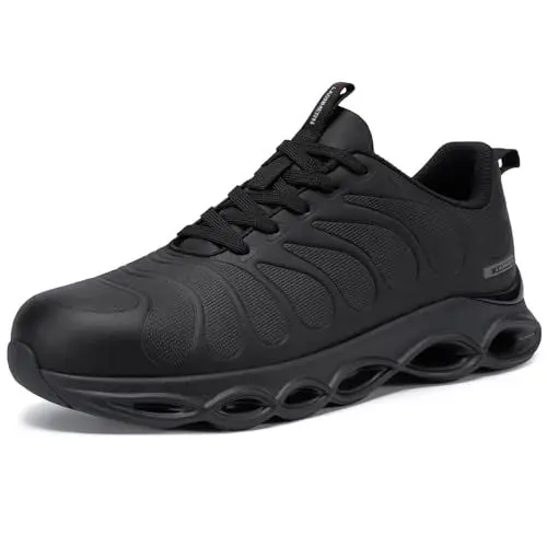 Produktbild: LARNMERN Arbeitsschuhe Herren Sicherheitsschuhe Mode Anti Smashing Stahlkappenschuhe Atmungsaktiv Dämpfung Leicht (Mikrofaser Schwarz,42EU)