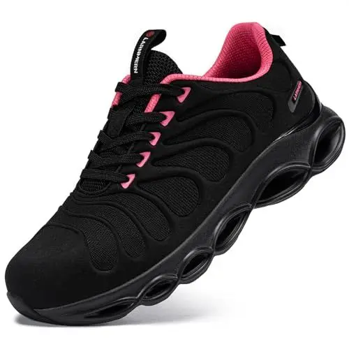Produktbild: LARNMERN Sicherheitsschuhe Herren Arbeitsschuhe Leicht Anti-Smashing Bequem Dämpfung Atmungsaktiv Mode Stahlkappe Arbeitsturnschuhe(Schwarze Rose,42 EU)