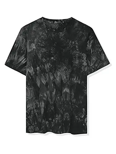 Produktbild: Lars Amadeus Herren Kurzarm Rundhals Batik Muster Top T-Shirt Schwarzgrau L