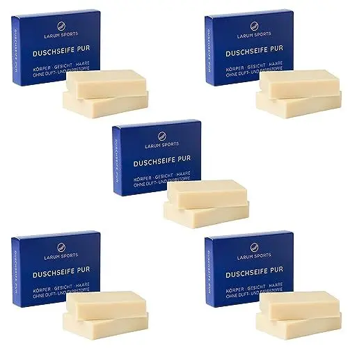 Produktbild: larum sports feste Duschseife Männer, festes Duschgel, feste Seife Männer für Haare, Körper, Gesicht, festes Shampoo Männer, Herren Naturseife Männer ohne Zusatzstoffe, 10x Bio Seife à 85g