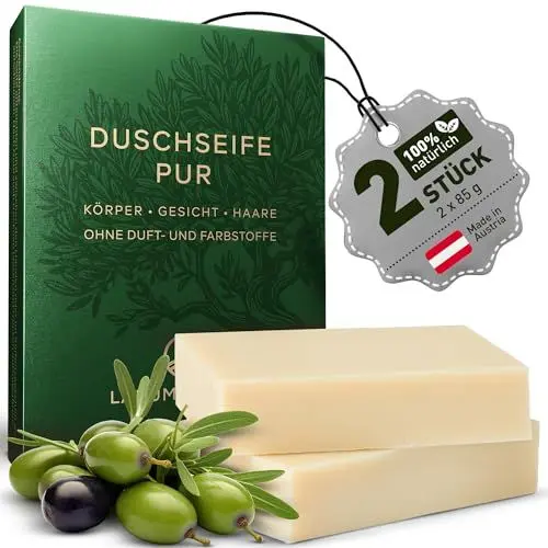 Produktbild: larum sports feste Duschseife Männer, festes Duschgel, feste Seife Männer für Haare, Körper, Gesicht, festes Shampoo Männer, Seife Herren, Naturseife Männer, 2x Bio Seife à 85g