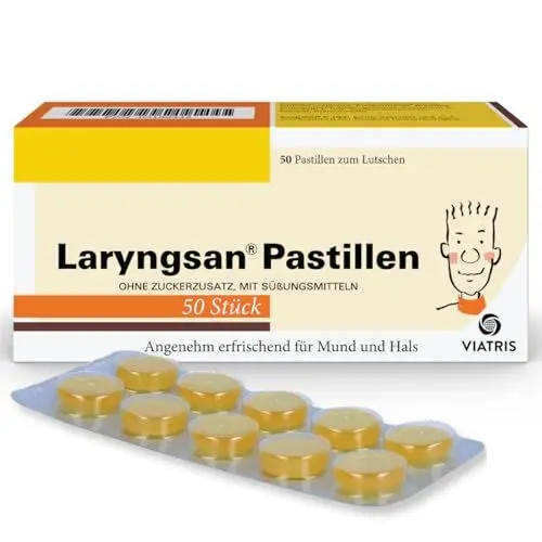 Produktbild: LARYNGSAN Pastillen, 50 St. - Hustenbonbons zur Linderung von Reizhusten, Halsschmerzen und Heiserkeit - Hustenstiller Kinder und Erwachsene – zuckerfrei