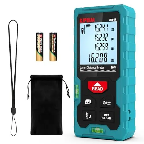Produktbild: Laser Entfernungsmesser Hohe Genauigkeit, 50 m, Kiprim LD50E, Laser-Maßband, Compaktes Laser-Messgerät mit Größerem Hintergrundbeleuchtetem LCD-Display, ft/m/in-Umschaltung, Wasserwaage