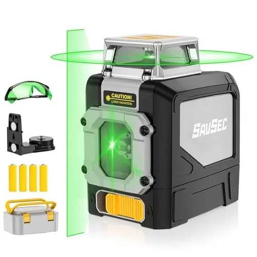 Produktbild: Laser Wasserwaage Grün 45 M, SAVSEC 1 × 360° Kreuzlinienlaser Selbstnivellierendes, 5 Linien Kreuzlaser Laser-Wasserwaage mit Manuell, Automatisch, Pulsmodus für Innenbereich Baustelle