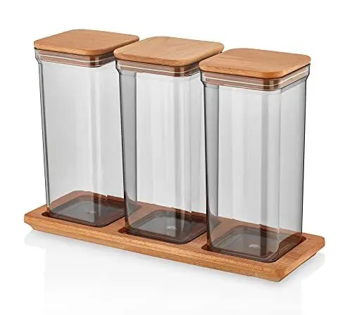 Produktbild: Lashuma 3x Aufbewahrungsdose Mehl mit Deckel, Lebensmittelbehälter Plastik, Kaffee Dose Transparent Anthrazit