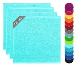 Produktbild: Lashuma Frottee Geschirrtücher für Hände, Linz 4er Set Abtrockentücher Türkis 50x50 cm