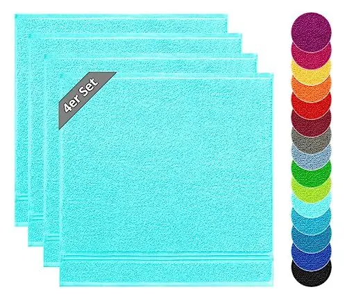 Produktbild: Lashuma Frottee Geschirrtücher für Hände, Linz 4er Set Abtrockentücher Türkis 50x50 cm