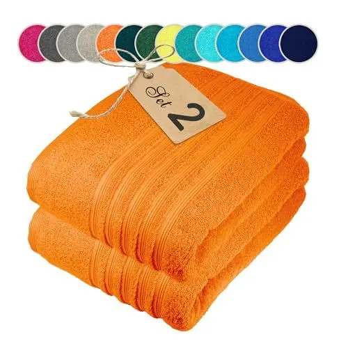 Produktbild: Lashuma Saunahandtuch Set Baumwolle 80x200 cm, London Saunatuch Dame groß Orange - Clementinen