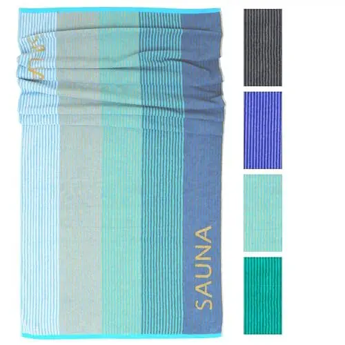 Produktbild: Lashuma Saunatuch Blau - Türkis, Helsinki großes Handtuch für die Sauna, XXL Badetuch aus 100% Baumwolle 85x200 cm