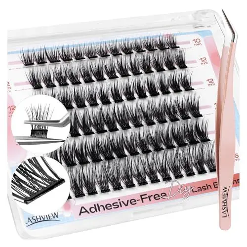 Produktbild: LASHVIEW Selbstklebende Wimpern, D Curl Press On Wimpern Set Vorgeklebte Wimpern Mit Applikator, Kein Kleber Kein Entferner Benötigt DIY Wimpernverlängerung Set 10-16mm (N06 60Pcs)