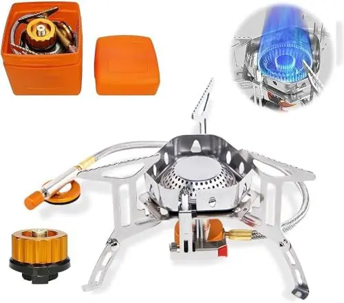 Produktbild: Laspi Campingkocher 3500W,Gaskocher Camping mit Piezozündung und Tragebox,Outdoor Windschutz Gaskocher für alle Schraubkartusche Gasbrenner,Faltbar Camping Kocher für Trekking Picknick Outdoor