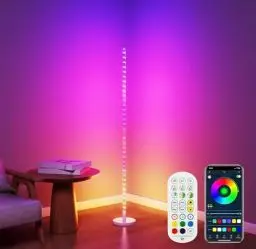 Produktbild: LASTAR LED-Stehlampe, Smart-RGB+IC-Ecklampe mit Fernbedienung und App, dimmbar, 16 Millionen Farben, Ambientelicht, Musiksynchronisierung, DIY-Modus und Tming-Funktion für Schlafzimmer, Spielzimmer