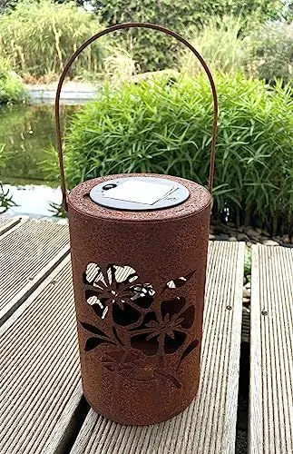 Produktbild: Laterne Rost Solarlaterne Edelrost Solar Laterne Blumen Muster Blumendekor Metall Dekolicht Gartenlicht Solarlicht Garten 20cm (Edelrost 20)