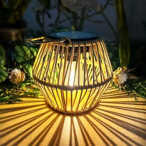 Produktbild: Kelenpro Solarlampen für Außen Hängend,1Stück Solar Laternen für Außen Deko mit LED-Glühbirne, IP65 Wasserdicht Handgestrickte Laterne Solarleuchten für Garten Terrasse Balkon Weihnachts Deko