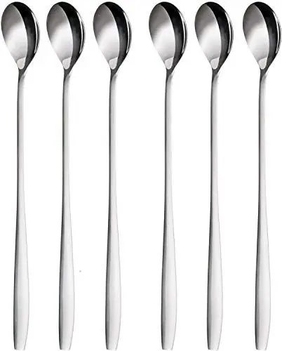 Produktbild: PIQIUQIU Latte Macchiato Löffel Set, 6-teilig, 22 cm - Lange Löffel für Cocktails & Desserts, Edelstahl poliert, spülmaschinengeeignet1