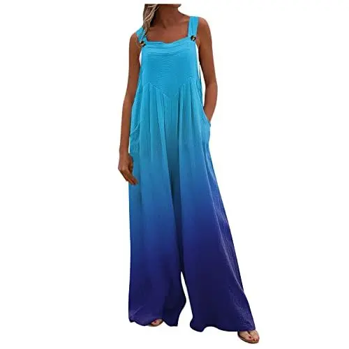 Produktbild: Latzhose Damen Sommer Lang Weites Bein Jumpsuit Damen Elegant Kuschelig Eleganter Overall Einteiler Damen Locker Strand Träger Onesie Frauen Weit Playsuit Lange Beine Latzhosen Mit Taschen