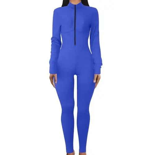 Produktbild: Latzhose Jeans Damen Schwangerschaft Damen-Yoga-Overalls, Workout, gerippt, langärmelig, Sport, rückenfrei Jampsuit (Blue, S)