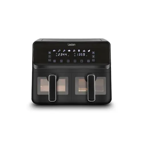 Produktbild: Lauben DualZone® Heißluftfritteuse 8000BC Air Fryer mit zwei Körben, Gesamtvolumen 8l, individuelle Einstellung beider Körbe getrennt, Klarsichtfenster, 8 voreingestellte Programme