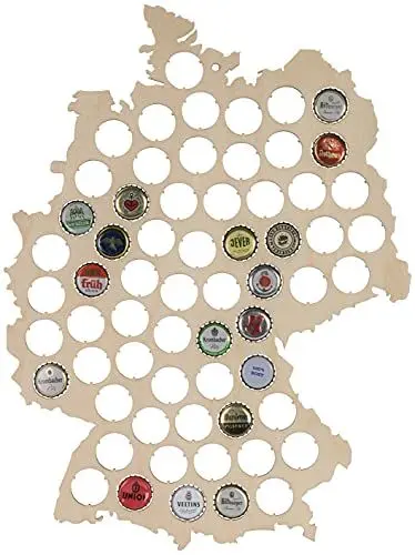Produktbild: LAUBLUST Bierkarte aus Holz - Deutschland Karte - 44x33x0,6cm Natur - Kronkorken Sammler 63 Fächer - Biergeschenk & Bier Deko